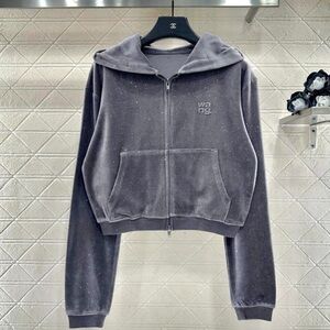 Alexander Wang Velour Rhinestone Tracksuit set Hoodie& Wide Leg pants